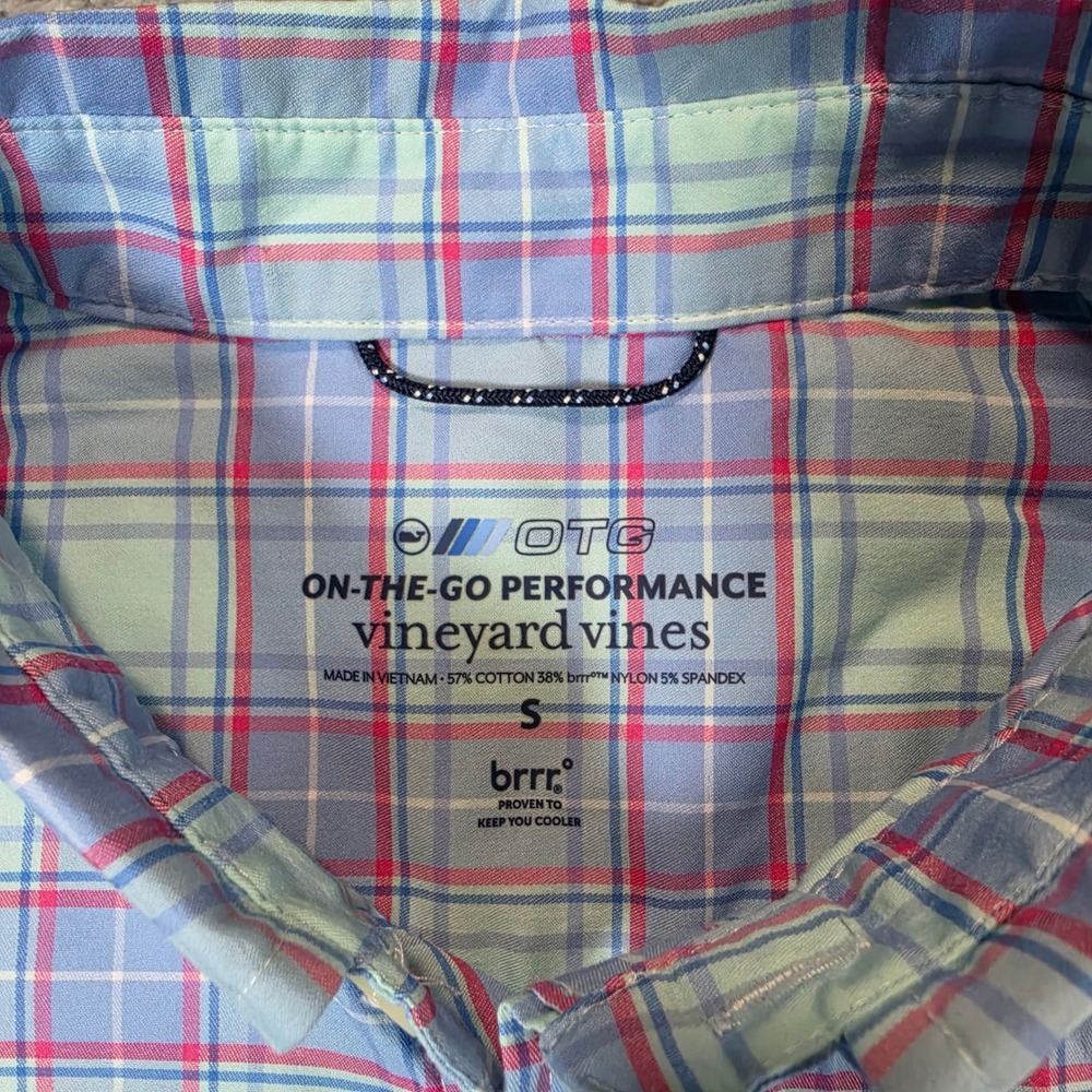 Vineyard Vines Performance Shirt Mens S Blue Plaid OTG brrr Cooling Button Down - Picture 4 of 9
